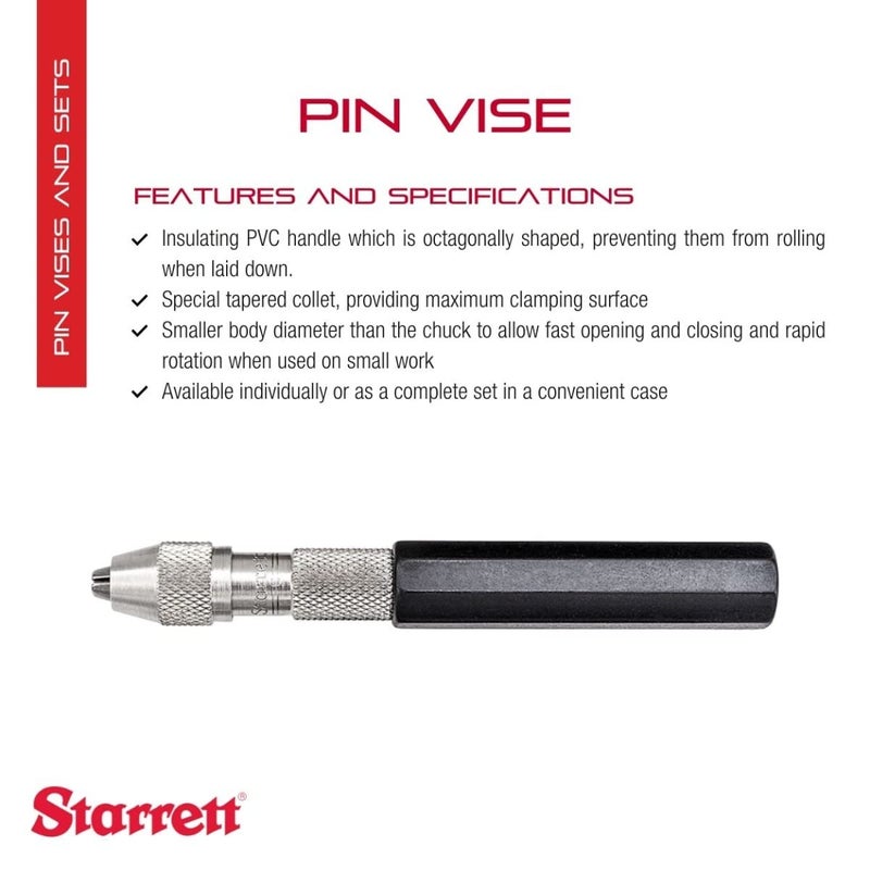 Starrett Pin Vise with Insulated Octagonal Handles Smaller Body Diameter and Special Tapered Collet for Maximum Clamping Surface  050125 Range  166C - Image 2
