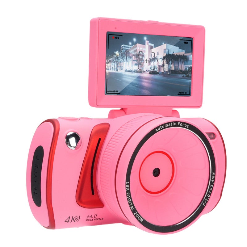 4K Camera: 64MP Sensor, 18X Optical Zoom, Smart Auto Focus - Retro Pink Digital Camera With Advanced Stabilization For Travel Adventures Family Gatherings Selfies - Image 4