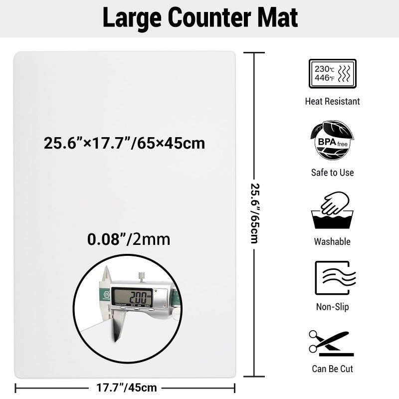 Ewen 25.6x17.7 Inches Silicone Mats for kitchen Counter, 2MM Thick Extra Large Heat Resistant Bar Mats for Countertop Silicone Mat for Air Fryer, Crafts, Work, Glass Top Stove, Translucent - Image 3