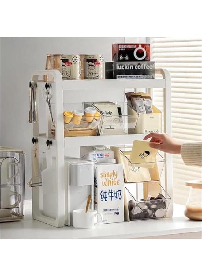 هوكور رف منظم سطح عمل قابل للتوسيع على سطح العمل، رف منظم سطح عمل المطبخ ذو طبقتين، أرفف تخزين لخزانة المؤن، رفوف تنظيم وتخزين توابل المطبخ لحمام المطبخ (2 طبقة بيضاء) - Image 1