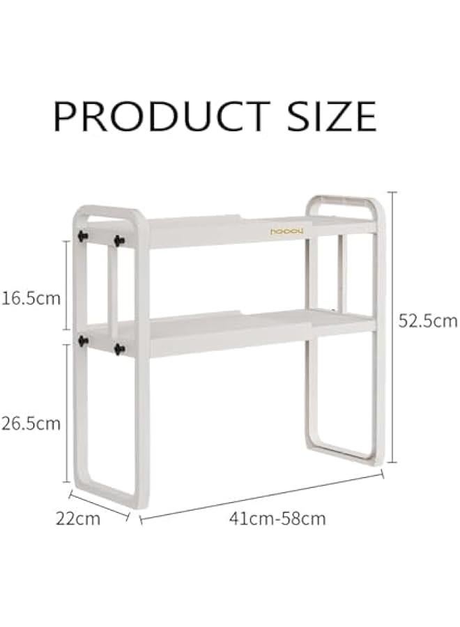 هوكور رف منظم سطح عمل قابل للتوسيع على سطح العمل، رف منظم سطح عمل المطبخ ذو طبقتين، أرفف تخزين لخزانة المؤن، رفوف تنظيم وتخزين توابل المطبخ لحمام المطبخ (2 طبقة بيضاء) - Image 2