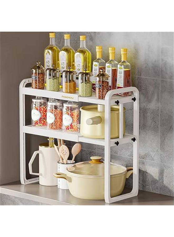 هوكور رف منظم سطح عمل قابل للتوسيع على سطح العمل، رف منظم سطح عمل المطبخ ذو طبقتين، أرفف تخزين لخزانة المؤن، رفوف تنظيم وتخزين توابل المطبخ لحمام المطبخ (2 طبقة بيضاء) - Image 4