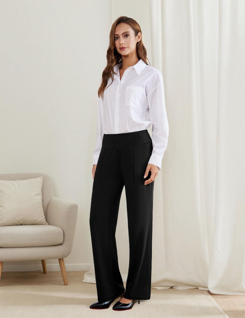 FireSwan Wide Leg Yoga Pants for Women Work Palazzo Pants with Pockets Casual Lounge Dress Trousers Black - Image 3