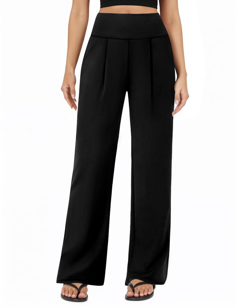 FireSwan Wide Leg Yoga Pants for Women Work Palazzo Pants with Pockets Casual Lounge Dress Trousers Black - Image 1
