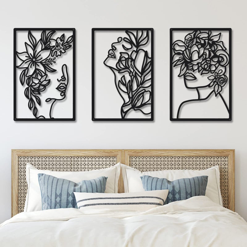 Chengu CHENGU 3 Pieces Metal Minimalist Abstract Woman Wall Art Line Drawing Wall Art Decor Single Line Female Home Hanging for Kitchen Bathroom Living Room 