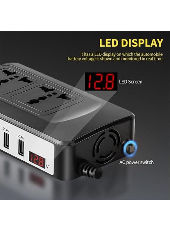موكسو محول طاقة قدرة 200 واط، م التيار المستمر 12 فولت إلى التيار المتد 220 فولت 230 فولت، محول سيارة مزود شاح PD30  QC 40 للشح السريع، 2 مقس عام و2 مافذ USB قوة 24 أمير، شاشة LCD قالة للتديل - Image 3