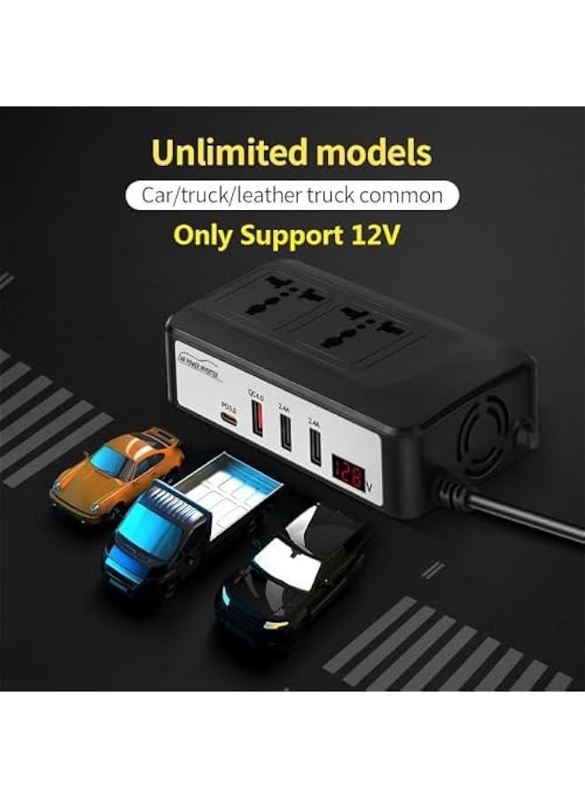 موكسو محول طاقة قدرة 200 واط، م التيار المستمر 12 فولت إلى التيار المتد 220 فولت 230 فولت، محول سيارة مزود شاح PD30  QC 40 للشح السريع، 2 مقس عام و2 مافذ USB قوة 24 أمير، شاشة LCD قالة للتديل - Image 5