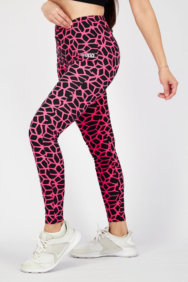 arena Women Printed Carbonics Sportswear Leggings, Black and Fuchsia - Image 3
