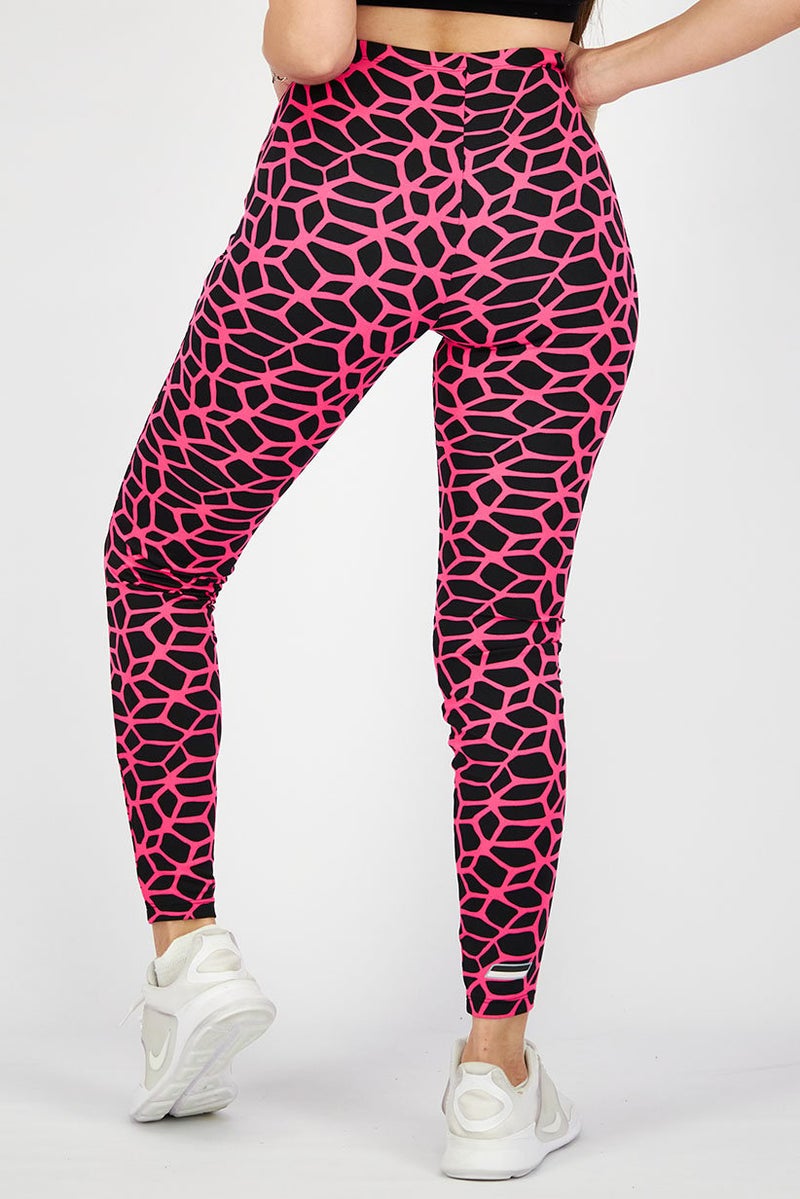 arena Women Printed Carbonics Sportswear Leggings, Black and Fuchsia - Image 4