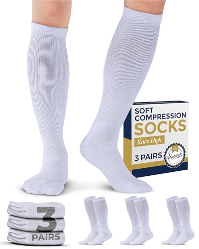 Pembrook Compression Socks for Men - 3 Pack | Compression Socks for Flying, Athletics, Work | Graduated Athletic Compression Socks for Men 9-12 | White - Image 1