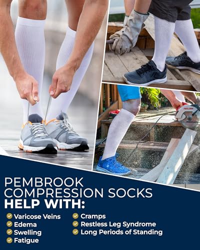 Pembrook Compression Socks for Men - 3 Pack | Compression Socks for Flying, Athletics, Work | Graduated Athletic Compression Socks for Men 9-12 | White - Image 4