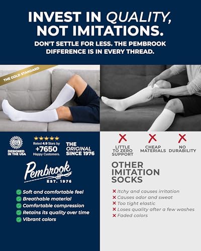 Pembrook Compression Socks for Men - 3 Pack | Compression Socks for Flying, Athletics, Work | Graduated Athletic Compression Socks for Men 9-12 | White - Image 3