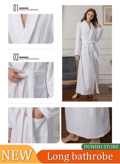 Men's and women's bathrobes, thick yukata made of cotton towels, extended and soft for warmth, suitable for hotel and home use (white)