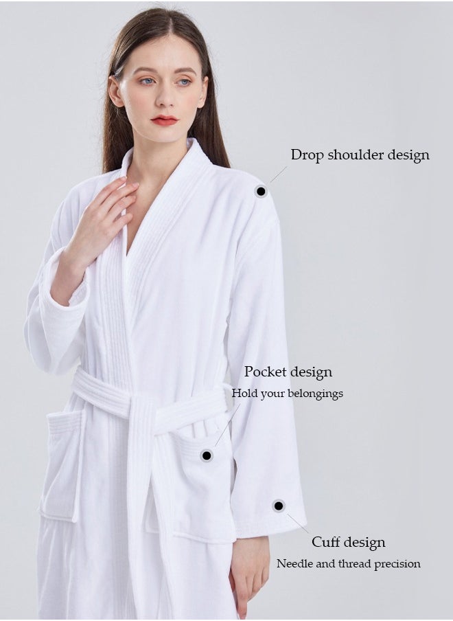 Generic Men's and women's bathrobes, thick yukata made of cotton towels, extended and soft for warmth, suitable for hotel and home use (white)  - Image 3