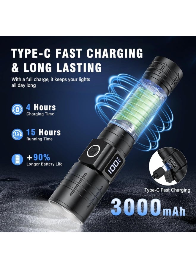 YelaJoy High Lumens LED Flashlight – Super Bright Rechargeable Tactical Flashlight, 6 Modes, Zoomable, Waterproof, Power Display – for Emergency, Camping, Hiking (Type-C Fast Charging) - Image 5