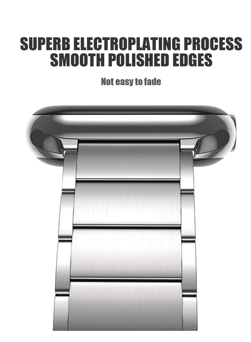 KASTWAVE Metal Straps Compatible with Apple Watch 45mm/44mm, Magnetic Metal iWatch Replacement Bands, Stainless Steel Strap for Apple Watch Series 7/6/5/4/SE (Sliver) - Image 2