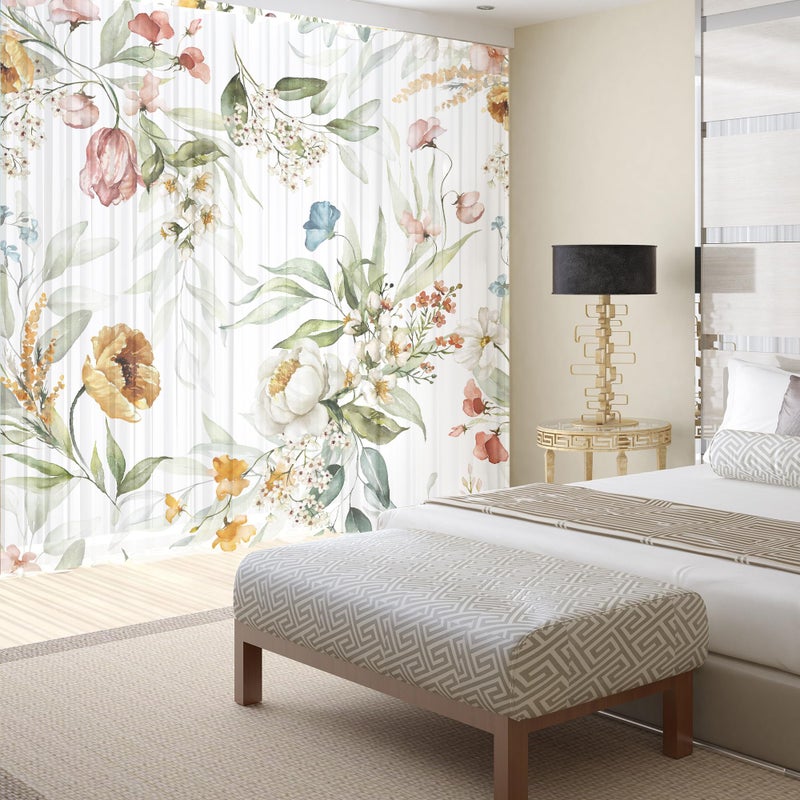 Fereyis Floral Sheer Curtains for Living Room 84 inch Length 2 Panels Set Elegant Yellow Flower Spring Printed Window Curtain Chiffon Drapes for Bedroom - Image 2
