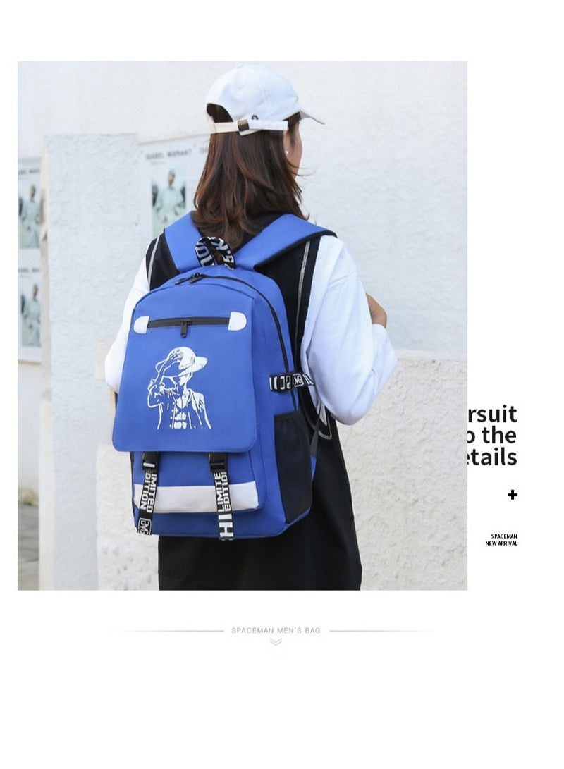 TOEON Summer Anime Casual School Backpack Blue/White - Image 3