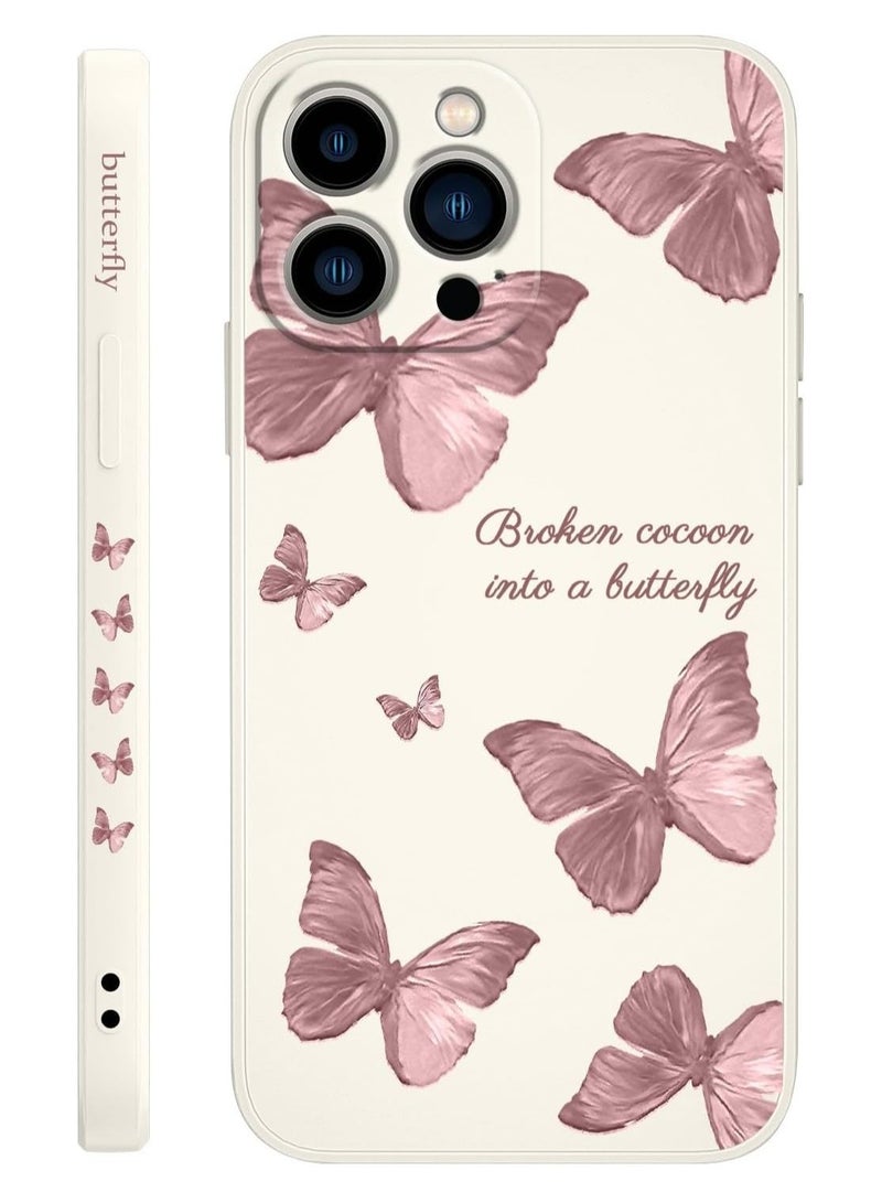 iPhone 12 Pro Max Case Flower Butterfly Cute Astronaut Design Phone Cover Soft Microfiber Lining Slim Liquid Silicone 12 Pro Max Case-White 3 - Image 1