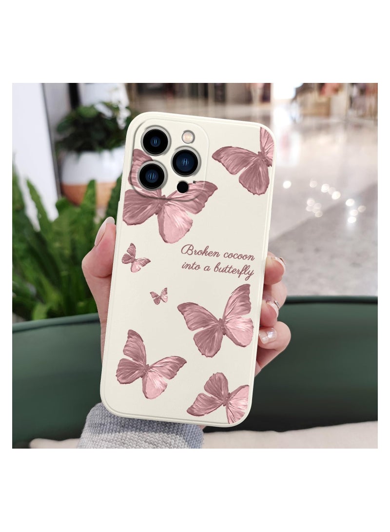 iPhone 12 Pro Max Case Flower Butterfly Cute Astronaut Design Phone Cover Soft Microfiber Lining Slim Liquid Silicone 12 Pro Max Case-White 3 - Image 3