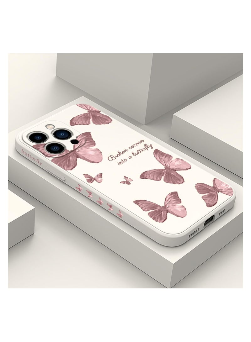 iPhone 12 Pro Max Case Flower Butterfly Cute Astronaut Design Phone Cover Soft Microfiber Lining Slim Liquid Silicone 12 Pro Max Case-White 3 - Image 2