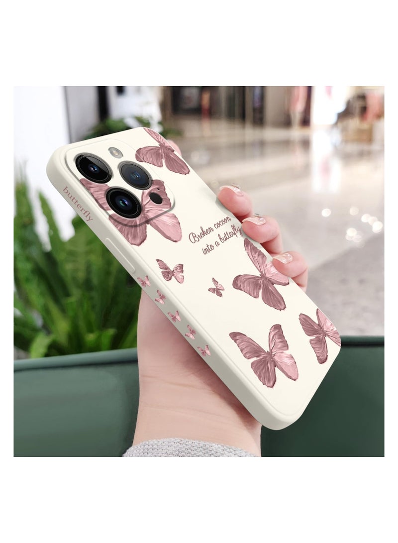 iPhone 12 Pro Max Case Flower Butterfly Cute Astronaut Design Phone Cover Soft Microfiber Lining Slim Liquid Silicone 12 Pro Max Case-White 3 - Image 4