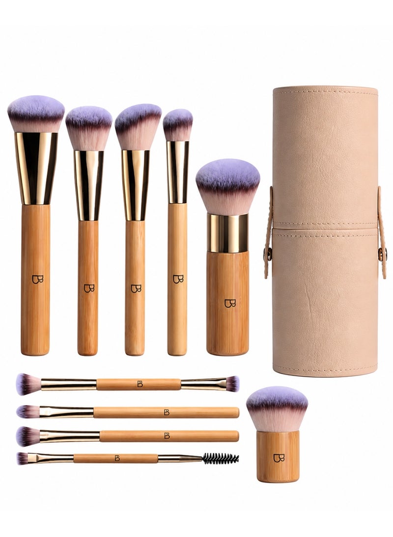 BS Mall 11-Piece Vegan Bamboo Makeup Brush Set – Soft Beauty Brushes with Holder - Image 1