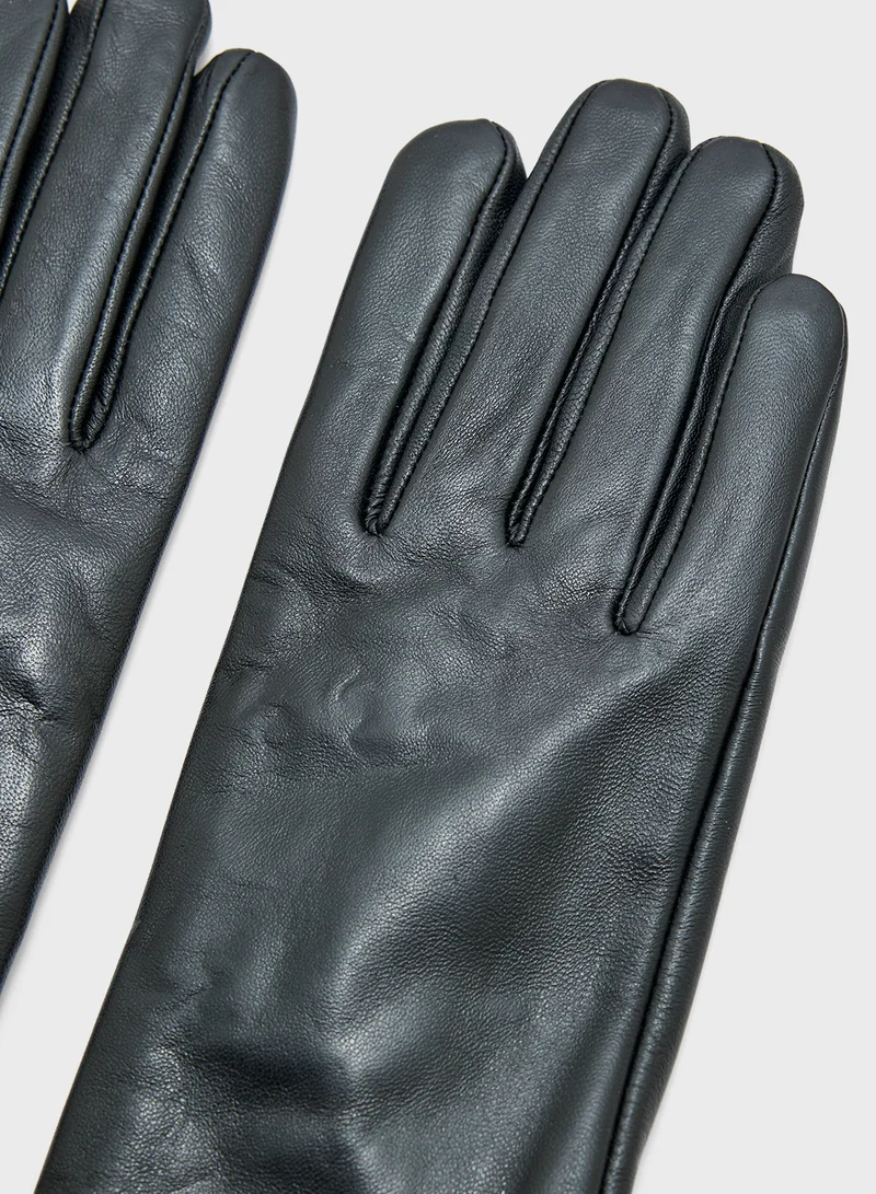 ايلا Genuine Leather Glove With Ruched Detailing