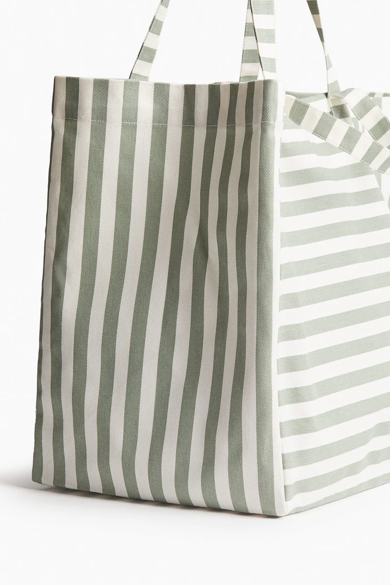 اتش اند ام حقيبة للشاطئ من الكتان القطني