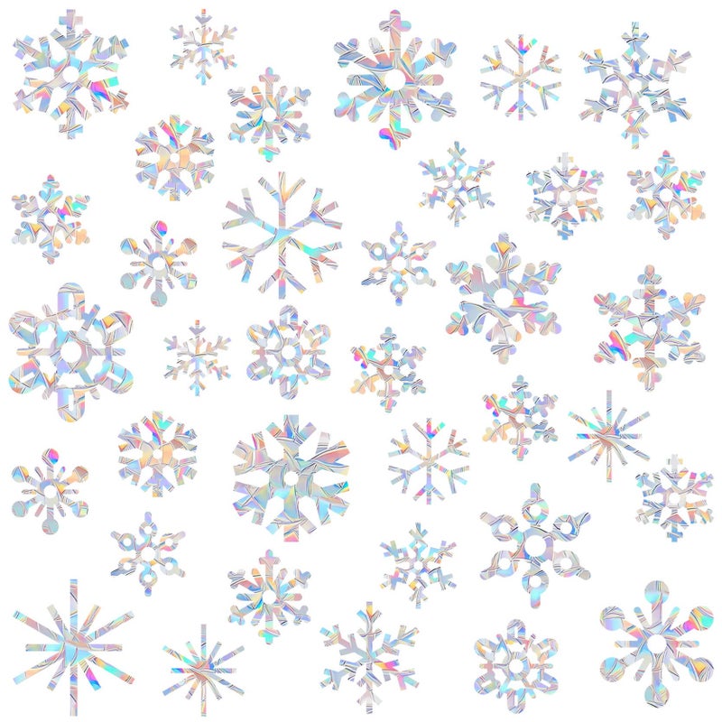 36 Piece Snowflake AntiCollision Decals Save Birds from Window Collisions Reusable Vinyl Rainbow Christmas Winter Stickers