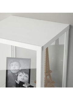 SS Elegant Glass Door Display Cabinet With White Steel Frame, Glass Door Storage Cabinet With 3 Moveable Glass Shelves for Home & Office, Glass Shelving Unit 35x32x151 cm  - Image 3