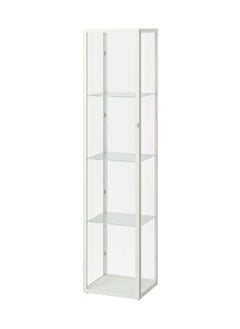 SS Elegant Glass Door Display Cabinet With White Steel Frame, Glass Door Storage Cabinet With 3 Moveable Glass Shelves for Home & Office, Glass Shelving Unit 35x32x151 cm  - Image 1