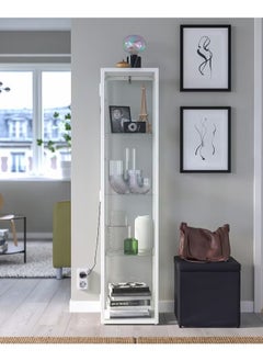 SS Elegant Glass Door Display Cabinet With White Steel Frame, Glass Door Storage Cabinet With 3 Moveable Glass Shelves for Home & Office, Glass Shelving Unit 35x32x151 cm  - Image 5