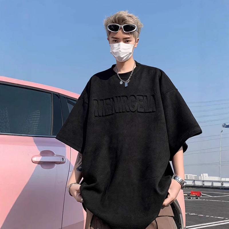 Men's Summer Style Suede Short Sleeve T-Shirt,Youth Loose Heavyweight Half Sleeve,Resistant to Pilling