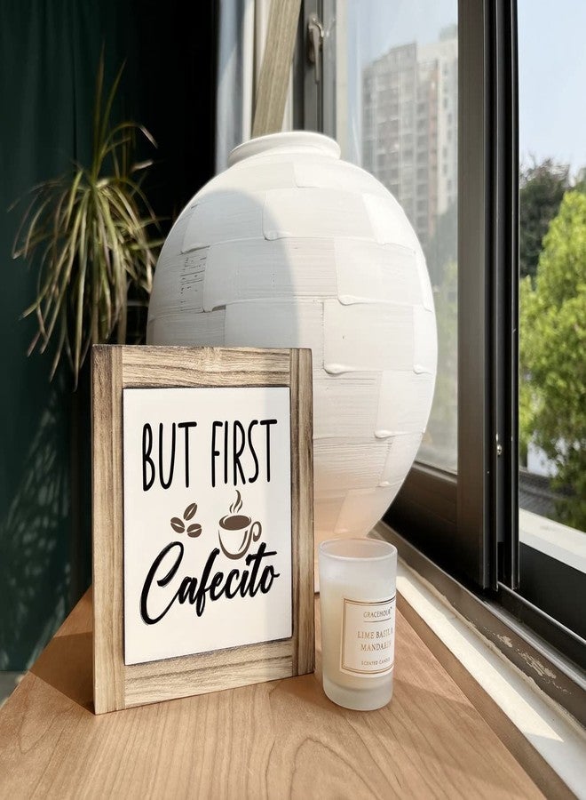 XJCUG But First Cafecito Wood Plaque Sign, Box Wood Plaques Desk Décor, Accent Cafe Decor Sign, Farmhouse Coffee Station Art Decor, Tabletop Decor Sign for Kitchen Dining Room, Coffee Lover Gift 5.9×5.9inch - Image 4
