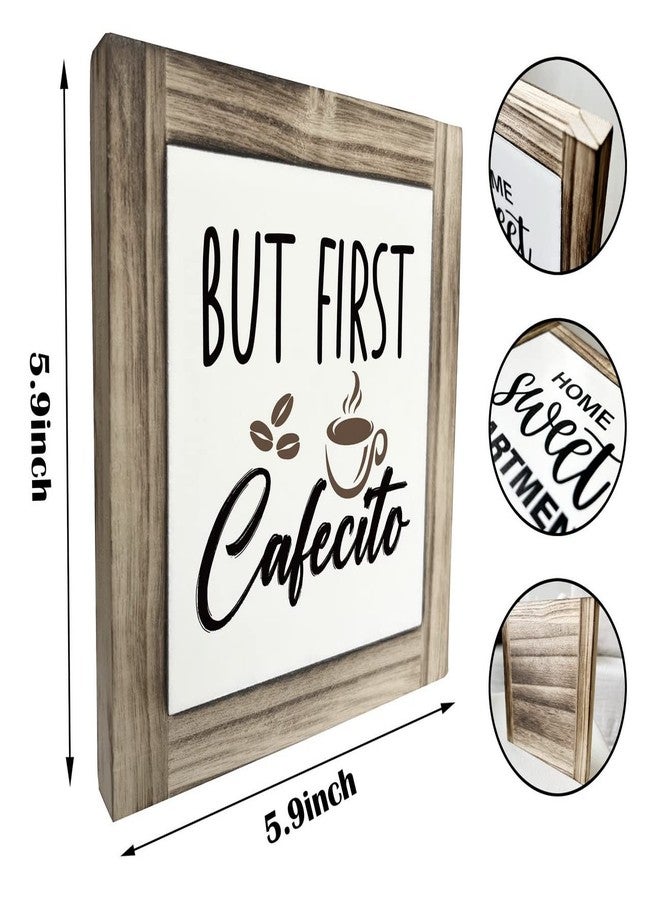 XJCUG But First Cafecito Wood Plaque Sign, Box Wood Plaques Desk Décor, Accent Cafe Decor Sign, Farmhouse Coffee Station Art Decor, Tabletop Decor Sign for Kitchen Dining Room, Coffee Lover Gift 5.9×5.9inch - Image 2