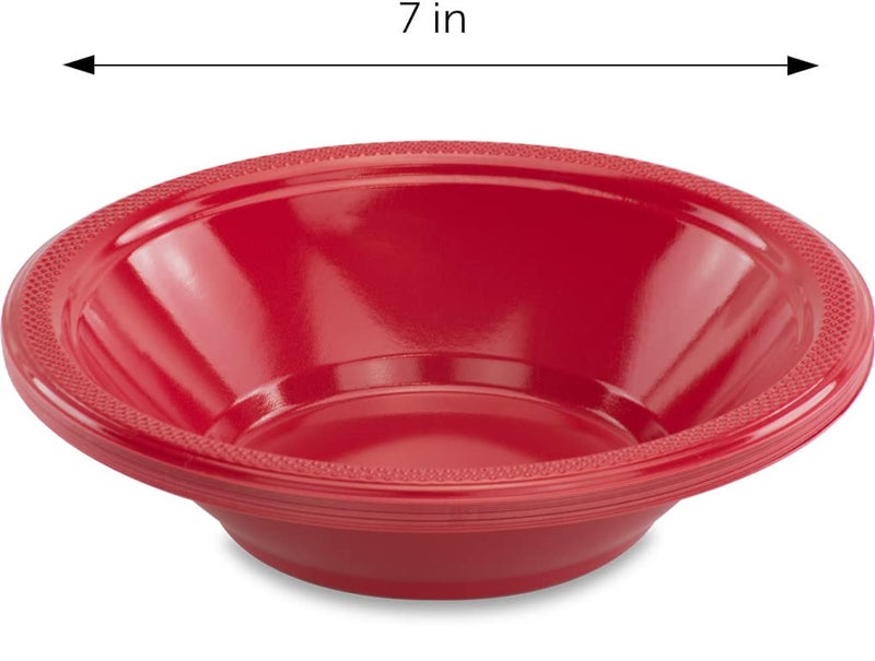 DecorRack 24 Small Plastic Bowls  7 inch Disposable Popcorn  Soup  and Salad Bowls  Kids Birthday and Holiday Party Supplies  Fruit Snack Serving Bowl 12 oz  Red (Pack of 24) - Image 1