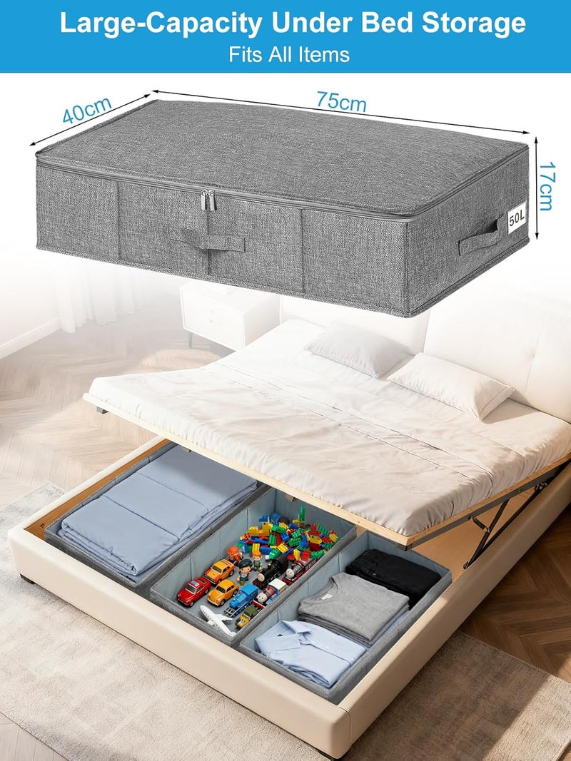 JUPELI Underbed Storage, 2 Pack Large Under Bed Storage Box with Lid, Foldable Sturdy Under Bed Clothes Storage Drawer Organiser W/ 3 Handles, Ultra Thick Fabric Under Bed Storage Bag with Zip, 76x38x17cm - Image 3