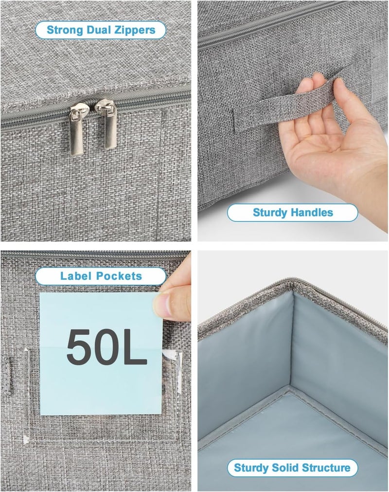 JUPELI Underbed Storage, 2 Pack Large Under Bed Storage Box with Lid, Foldable Sturdy Under Bed Clothes Storage Drawer Organiser W/ 3 Handles, Ultra Thick Fabric Under Bed Storage Bag with Zip, 76x38x17cm - Image 4