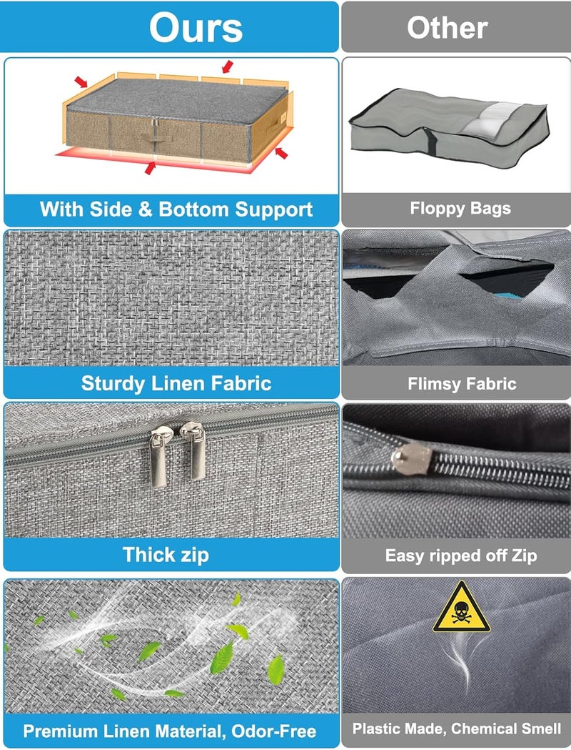 JUPELI Underbed Storage, 2 Pack Large Under Bed Storage Box with Lid, Foldable Sturdy Under Bed Clothes Storage Drawer Organiser W/ 3 Handles, Ultra Thick Fabric Under Bed Storage Bag with Zip, 76x38x17cm - Image 5