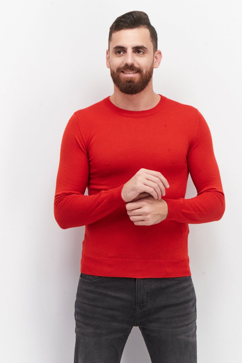 Celio Men Crew Neck Plain Sweater, Red - Image 1