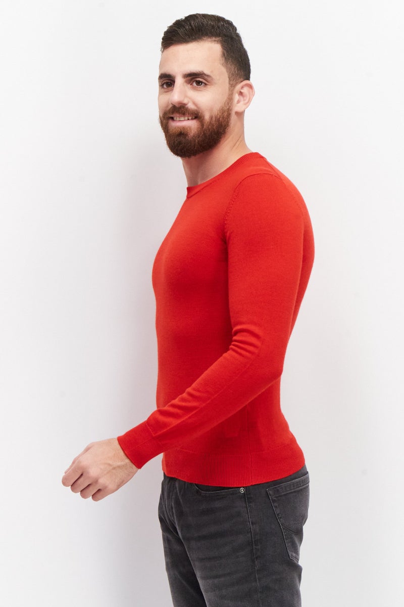Celio Men Crew Neck Plain Sweater, Red - Image 4