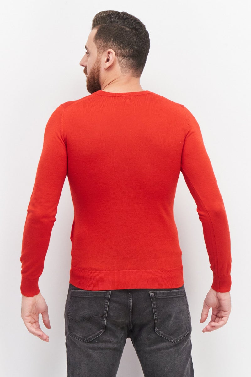 Celio Men Crew Neck Plain Sweater, Red - Image 2
