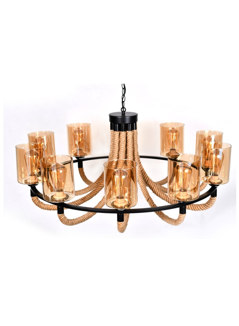 هابي لايت ثريا بطابع كلاسيكي من الخيش و المعدن القوي اسود - Image 3