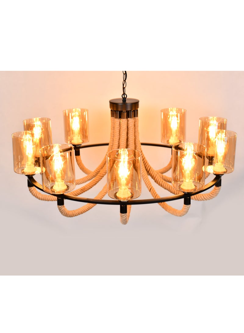 هابي لايت ثريا بطابع كلاسيكي من الخيش و المعدن القوي اسود - Image 1