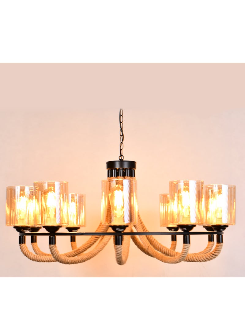 هابي لايت ثريا بطابع كلاسيكي من الخيش و المعدن القوي اسود - Image 2