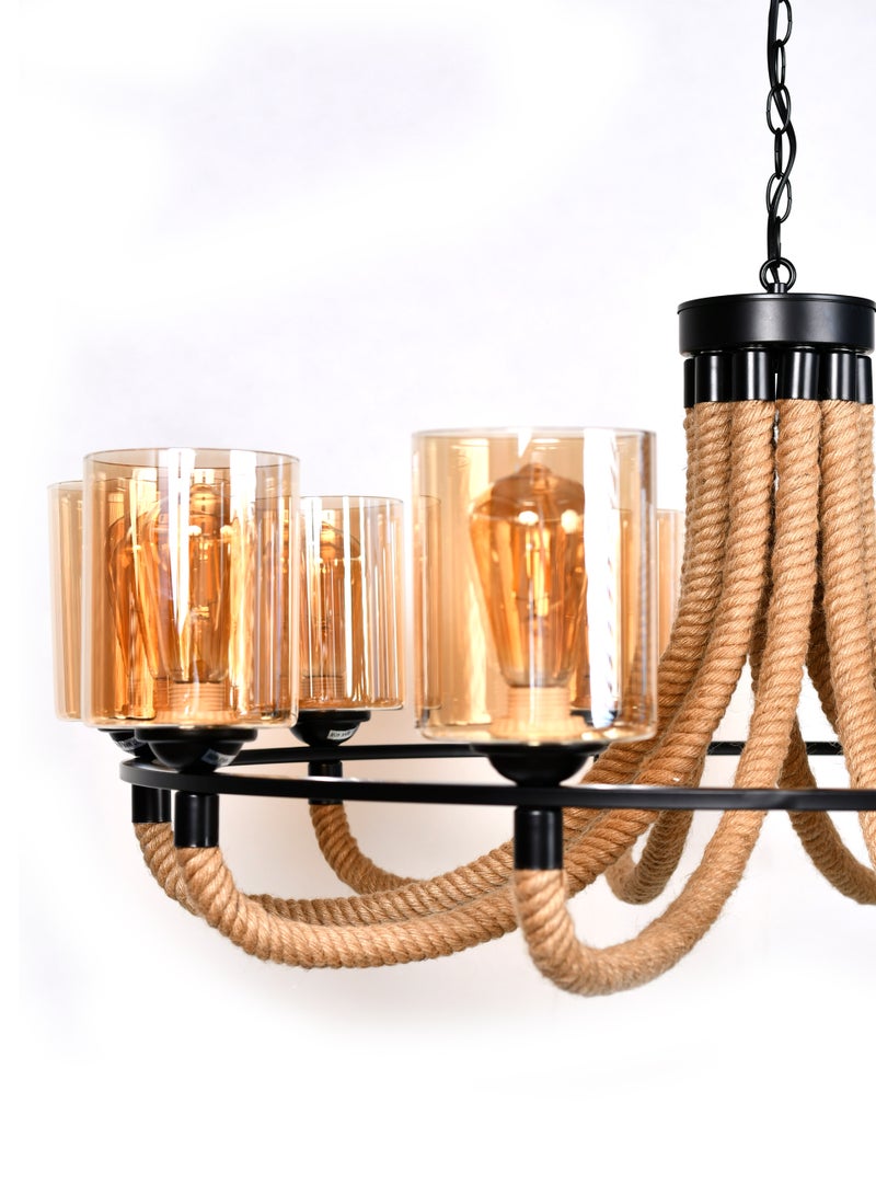 هابي لايت ثريا بطابع كلاسيكي من الخيش و المعدن القوي اسود - Image 4