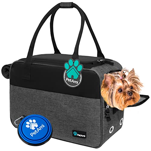 PetAmi Dog Purse Carrier for Small Dogs Airline Approved Soft Sided Pet Carrier with Pockets Ventilated Dog Carrying Bag for Puppy Cat Dog Travel Supplies Bag Sherpa Bed Max 12 lbs Dark Gray