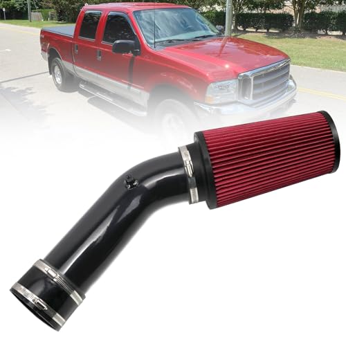 RULLINE 4" Air Intake System Air Intake Pipe with Oiled Filter Compatible with Ford F250 F350 F450 7.3L Powerstroke Diesel 1999.5-2003 Red - Image 1