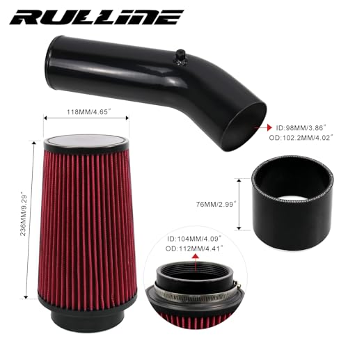RULLINE 4" Air Intake System Air Intake Pipe with Oiled Filter Compatible with Ford F250 F350 F450 7.3L Powerstroke Diesel 1999.5-2003 Red - Image 2
